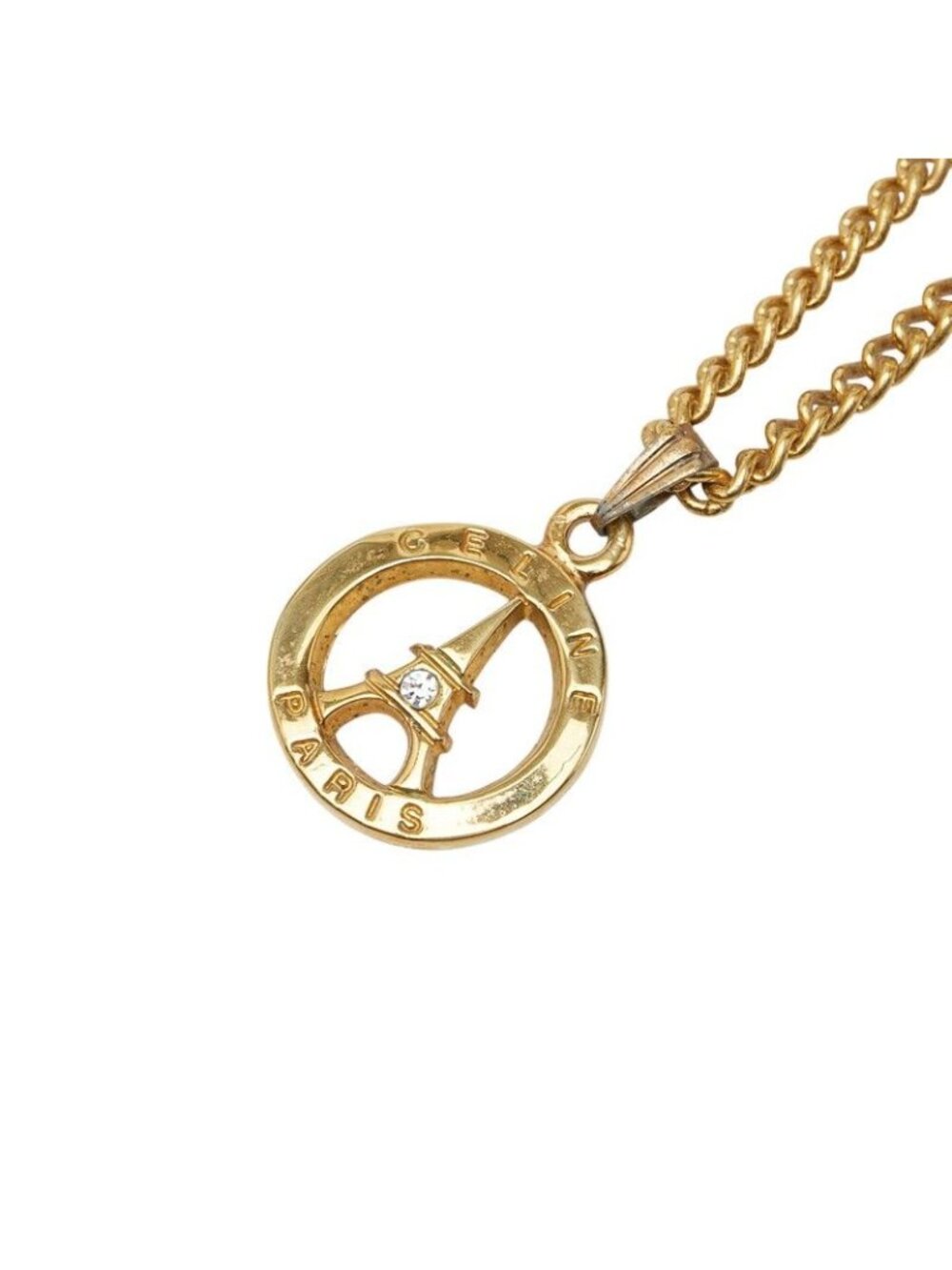 Celine Eiffel Tower Motif Necklace Gold Plated Rhinestone
